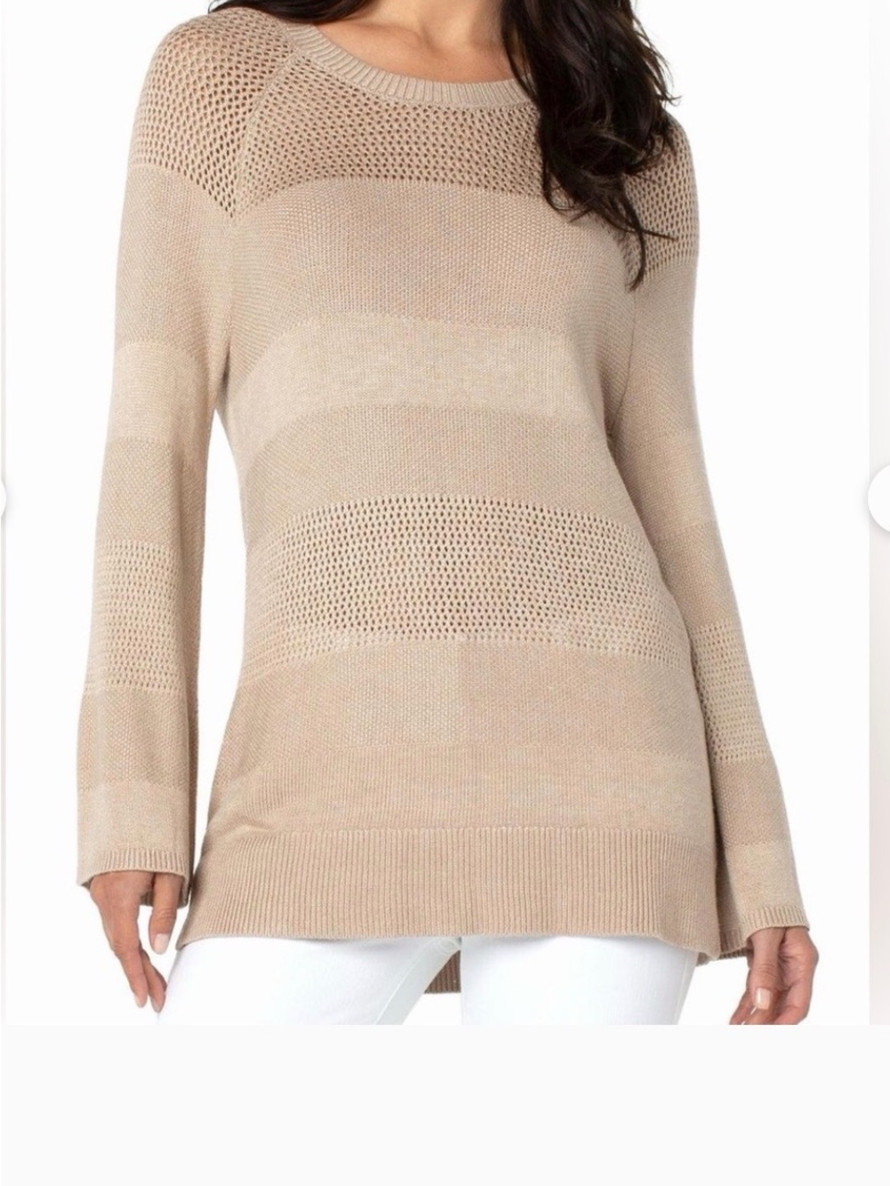 Liverpool Neutral Open-Knit Scoop-Neck Tunic Sweater